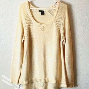 DKNY jeans Winter White Sccop Neck Sweater Knit w/ Tiny Iridescent Sequins SZ XL